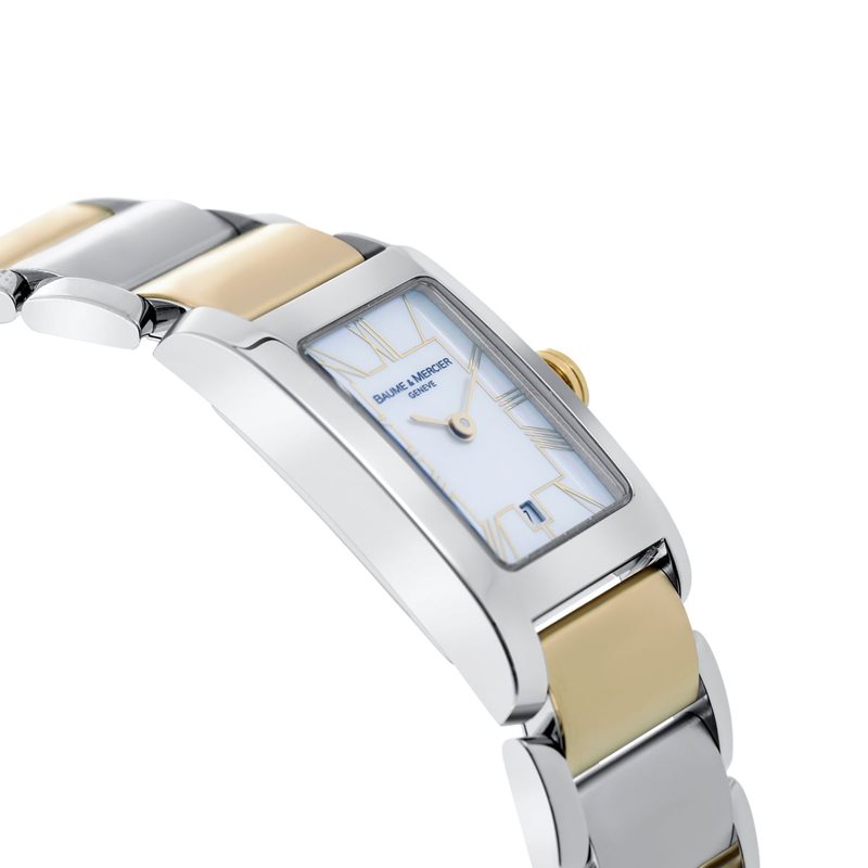 08777 באום מרסייה שעון יוקרה לאישה משולב זהב 18K | לוח פנינה רומי שעון מיני אלגנטי | שנתיים אחריות | מלאי מוגבל | Baume & Mercier Hampton Ladies Watch Model MOA08777
