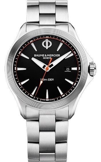 10412 שעון יוקרה של באום מרסייה לגברים | דגם בלוח שחור וכתום | מחוגים ואינדקס זוהרים בחושך | כולל שנתיים אחריות | מלאי מוגבל | Baume & Mercier Clifton Club Quartz Black Dial Stainless Steel 10412