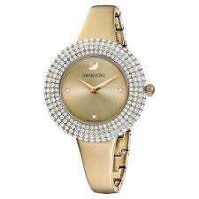 5484045 שעון יד סברובסקי זהב משובץ אבני סברובסקי בבאזל ובלוח | שעוןיד בסגנון צמיד | שעון אופנתי יוקרתי לאישה | Swarovski Crystal Rose Watch Metal bracelet, Golden 5484045