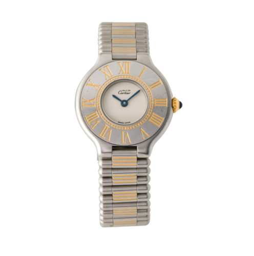 123000 שעון קרטייה מאסט יד 2 לנשים 31 מ';';מ קלאסי רצועת סטיינלס סטיל וזהב 18K | מגיע עם ניירת מקורית אחרי טיפול | שנה אחריות |Cartier Authentic Ladies Cartier Must de Cartier 21 Steel Gold 123000P Quar