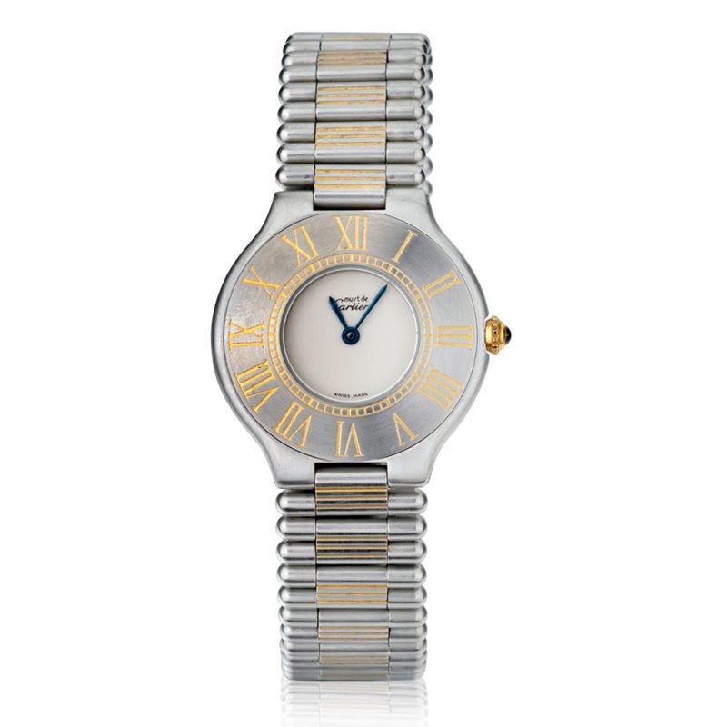 123000 שעון קרטייה מאסט יד 2 לנשים 31 מ';';מ קלאסי רצועת סטיינלס סטיל וזהב 18K | מגיע עם ניירת מקורית אחרי טיפול | שנה אחריות |Cartier Authentic Ladies Cartier Must de Cartier 21 Steel Gold 123000P Quar