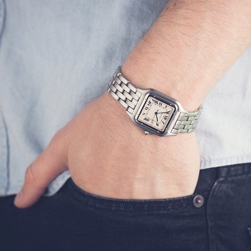 1300 שעון קרטייה פנתר יד 2 במצב מצויין הדגם הגדול לארג דגם יוניסקס בלוח רומי לבן | שעון יוקרה יד שנייה כולל שנה אחריות | Cartier Panthere Jumbo Reference 1300 Stainless Steel