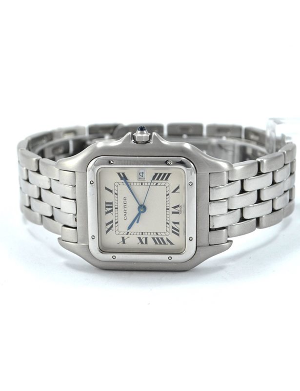 1300 שעון קרטייה פנתר יד 2 במצב מצויין הדגם הגדול לארג דגם יוניסקס בלוח רומי לבן | שעון יוקרה יד שנייה כולל שנה אחריות | Cartier Panthere Jumbo Reference 1300 Stainless Steel