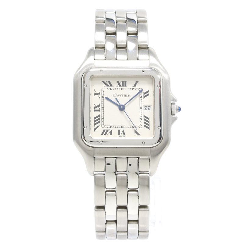 1300 שעון קרטייה פנתר יד 2 במצב מצויין הדגם הגדול לארג דגם יוניסקס בלוח רומי לבן | שעון יוקרה יד שנייה כולל שנה אחריות | Cartier Panthere Jumbo Reference 1300 Stainless Steel