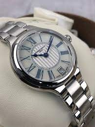 FC-306MPWN3ER6B שעון יוקרה לנשים של פרדריק קונסטנט שוייץ | לוח רומי פנינה כסוף וכחול | מנגנון אוטומטי | שנתיים אחריות | Frederique Constant Automatic Silver Dial Women';s Watch FC-306MPWN3ER6B