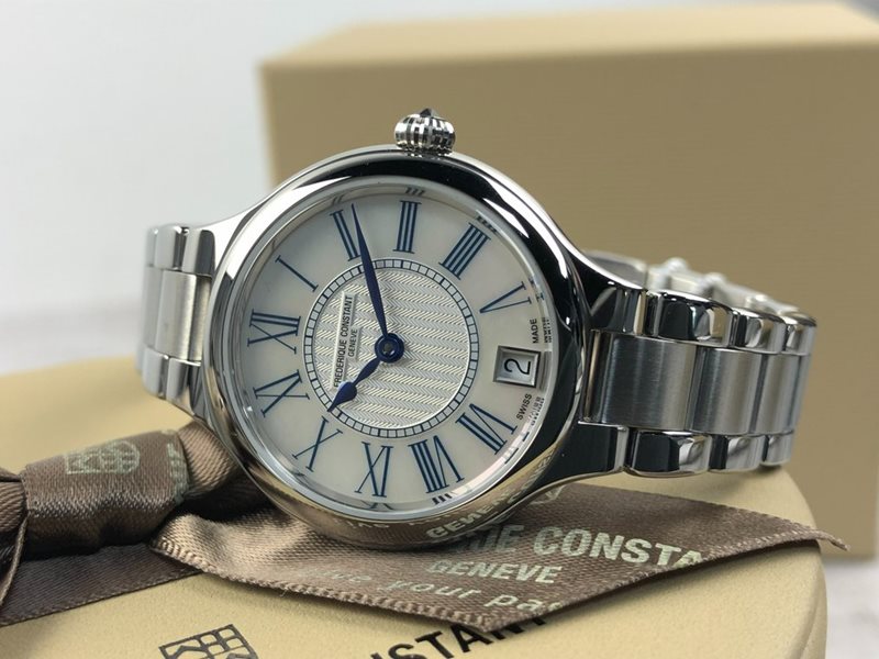 FC-306MPWN3ER6B שעון יוקרה לנשים של פרדריק קונסטנט שוייץ | לוח רומי פנינה כסוף וכחול | מנגנון אוטומטי | שנתיים אחריות | Frederique Constant Automatic Silver Dial Women';s Watch FC-306MPWN3ER6B