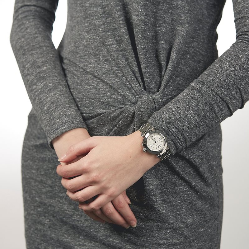 2475 שעון קרטייה פאשה יד 2 סט מלא במצב מצויין אוטומטי ביג דייט יוניסקס 35 מ';';מ | לוח לבן מחוגים כחולים | שנתיים אחריות Cartier Pasha 2475 White Dial Steel Watch