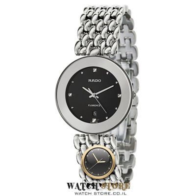 R-37424015 ראדו יבואן רישמי שעון יד לנשים דגם פלורנס דגם בנוני 32 מ';';מ כסוף משולב רקע שחור ונקודות כסופות | Rado Florence | ראדו לנשים מהיבואן לצרכן | 5 שנים אחריות