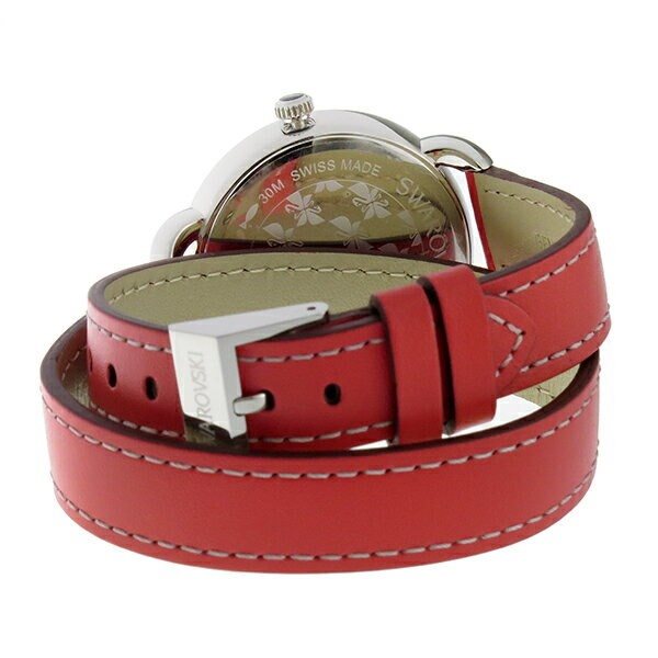 5095942 שעון אופנתי ומעוצב לנשים של סברובסקי שוויץ | באזל משובץ | רצועת עור כפולה מיוחדת אדומה | מלאי מוגבל | Swarovski Women';s Watch Aila Day Double Tour 5095942