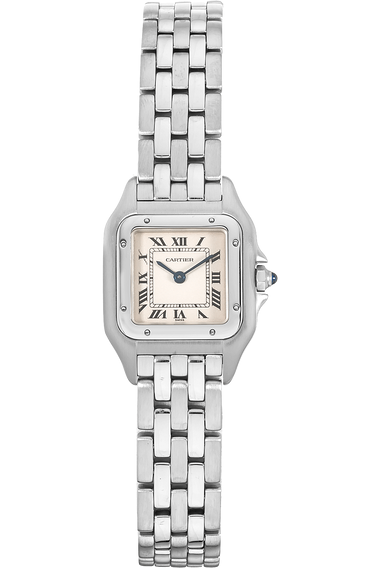 W25033P5 שעון יד קרטייה פנתר דגם SMALL | שעון יד 2 במצב מצויין | שעון יוקרה שיא האופנה לוח לבן רומי | שנתיים אחריות | מידה 22 מ';';מ Pre-owned Cartier Panthere Quartz Ladies Watch 1320