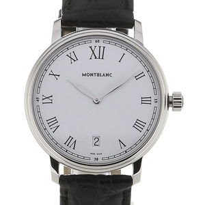 שעון מון בלאן יד שנייה במצב מצויין כולל שנה אחריות | רצועת עור אלגנטית | MONTBLANC Tradition Date White Dial Men';s Watch