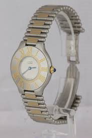 123000 שעון יש של קרטייה מסדרת מאסט יד 2 לנשים 28 מ';';מ רצועה משולבת וזהב 18K | שנה אחריות |Cartier Authentic Ladies Cartier Must de Cartier 21 Steel Gold 123000P Quart