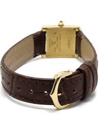 W5000256 שעון קרטייה טנק זהב מלא יד 2 לנשים דגם מיוחד בלוח רומי לבן | רצועת עור חומה | שנתיים אחריות | Cartier Tank Francaise Yellow Gold Brown Strap Ladies Watch W5000256