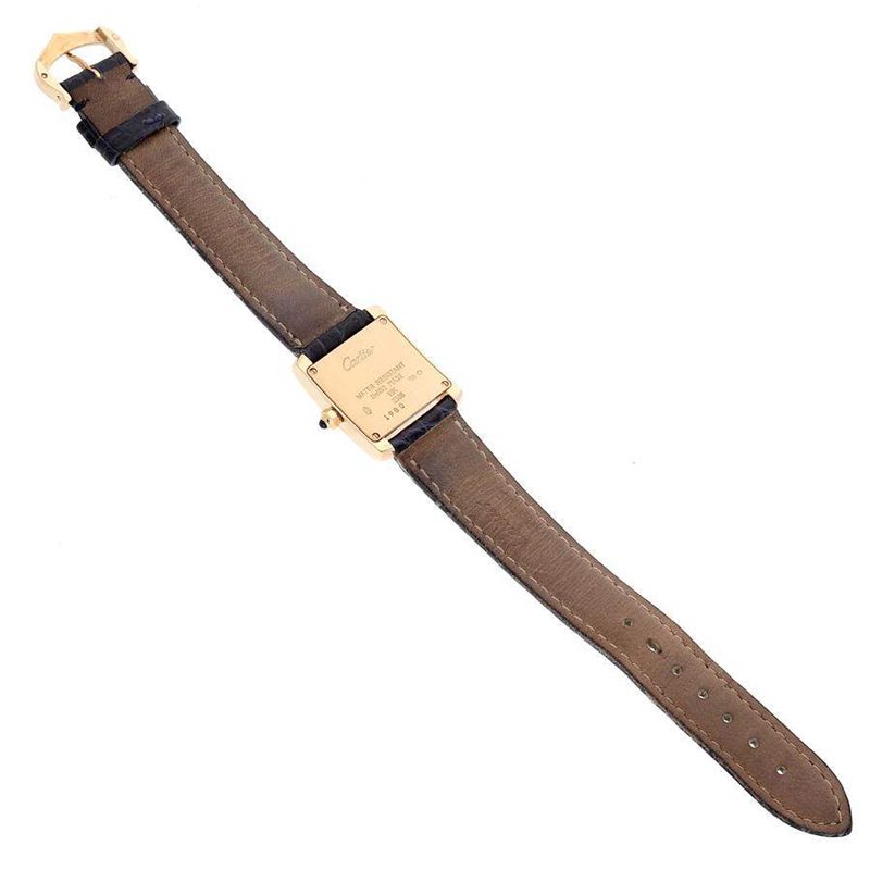 W5000256 שעון קרטייה טנק זהב מלא יד 2 לנשים דגם מיוחד בלוח רומי לבן | רצועת עור חומה | שנתיים אחריות | Cartier Tank Francaise Yellow Gold Brown Strap Ladies Watch W5000256