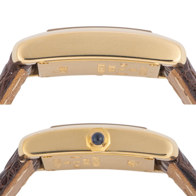 W5000256 שעון קרטייה טנק זהב מלא יד 2 לנשים דגם מיוחד בלוח רומי לבן | רצועת עור חומה | שנתיים אחריות | Cartier Tank Francaise Yellow Gold Brown Strap Ladies Watch W5000256