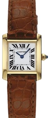 W5000256 שעון קרטייה טנק זהב מלא יד 2 לנשים דגם מיוחד בלוח רומי לבן | רצועת עור חומה | שנתיים אחריות | Cartier Tank Francaise Yellow Gold Brown Strap Ladies Watch W5000256