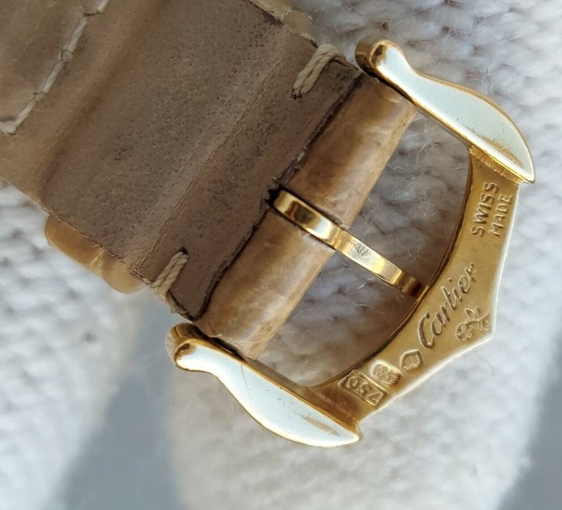 W5000256 שעון קרטייה טנק זהב מלא יד 2 לנשים דגם מיוחד בלוח רומי לבן | רצועת עור חומה | שנתיים אחריות | Cartier Tank Francaise Yellow Gold Brown Strap Ladies Watch W5000256