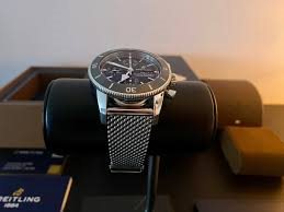 A13313121B1A1 שעון יד ברייטלינג דגם סופר אושן כרונוגרף | לוח שחור רצועת רשת | שנתיים אחריות | Breitling Superocean Heritage II Chronograph Automatic Black Dial Men';s Watch A13313121B1A1