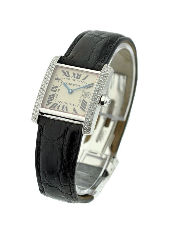 WE101751 קרטייה נשים מיוחד ביותר ! דגם טנק זהב לבן 18K משובץ קרטייה | רצועת עור עם סוגר פטנט זהב לבן 18K | דגם מיוחד ממש כולל אחריות וקופסא | Women';s Cartier Diamond Tank Francaise WE101751 White Gold