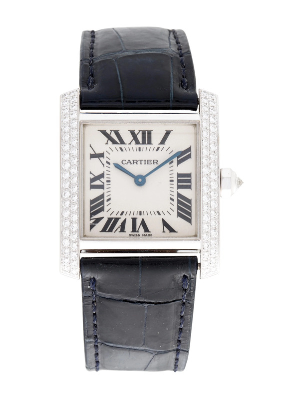 WE101751 קרטייה נשים מיוחד ביותר ! דגם טנק זהב לבן 18K משובץ קרטייה | רצועת עור עם סוגר פטנט זהב לבן 18K | דגם מיוחד ממש כולל אחריות וקופסא | Women';s Cartier Diamond Tank Francaise WE101751 White Gold