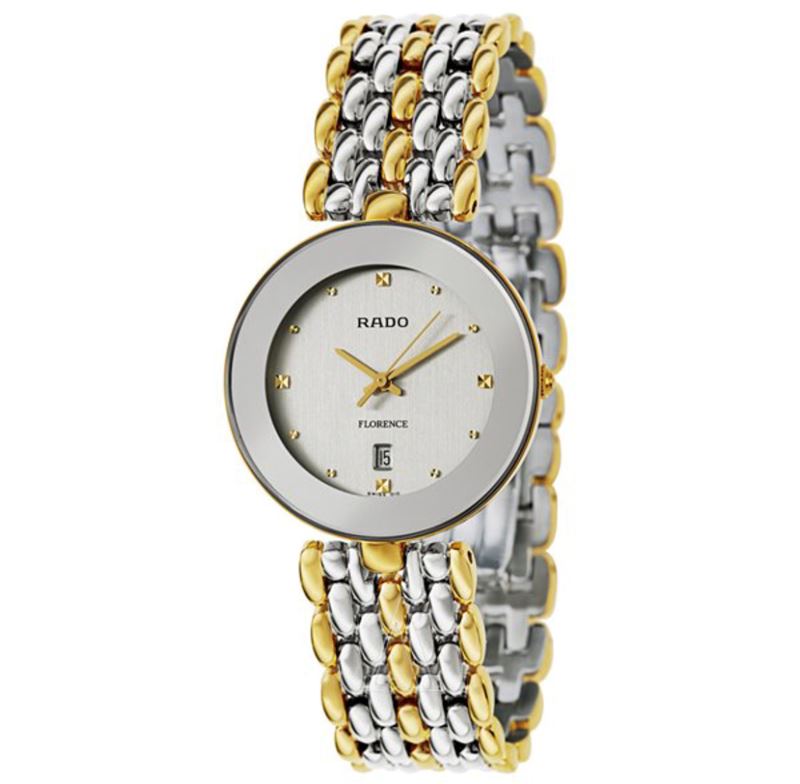 R-37432010 ראדו יבואן רישמי מסדרת פלורנס נשים 32 מ';';מ הדגם הבינוני משולב כסף זהב לוח כסוף נקודות | דגם Rado Florence R48743103 | ראדו פלורנס במבצע | 5 שנים אחריות | חנות שעוני יוקרה
