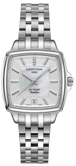 C028.310.11.116.00 שעון סרטינה מרובע לאישה בשיבוץ 3 יהלומים בלוח | שעוני יוקרה לנשים עם 5 שנים אחריות | CERTINA DS Prime Women';s Quartz Watch C028-310-11-116-00