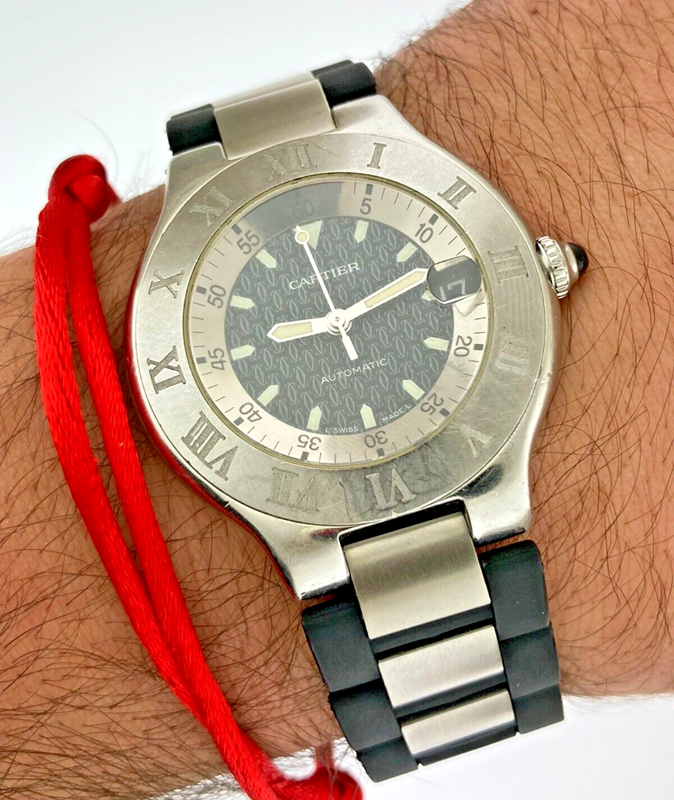 W10147U2 שעון קרטייה יד 2 יוניסקס 37 מ';';מ | דגם אוטומטי בלוח ממותג | רצועת ספורט | שנה אחריות | Cartier Must 21 Autoscaph 2427 Automatic Date W10147U2 SS Watch 37mm