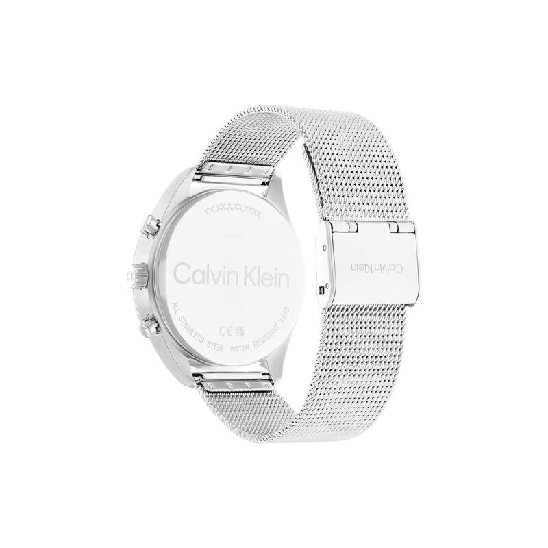 25200174 שעון קלווין קליין דגמים חדשים לנשים | דגם כרונוגרף ספורטיבי בלוח לבן כולל תאריכון | שנתיים אחריות |CALVIN KLEIN Sport Multi-Function Silver Stainless Steel Analog Watch For Women 25200174