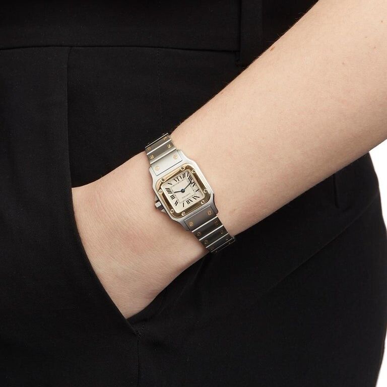 166930 שעון קרטייה סנטוס יד שנייה לנשים דגם משולב זהב 18 קראט | כולל שנה אחריות | Cartier Pre Owned Watch 18k GOLD Cartier Santos 166930