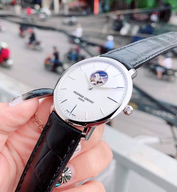 FC-312S4S6 שעון יוקרה אוטומטי של פרדריק קונסטנט לגברים לוח לבן לב פתוח מסדרת סלים ליין | רצועת קרוק | שנתיים אחריות | Frederique Constant Slimline Heart Beat Automatic Men';s Watch FC-312S4S6