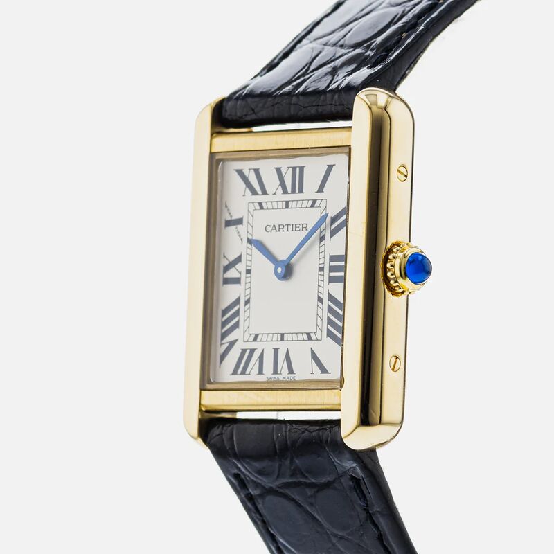 W5200002 קרטייה טנק סולו זהב מלא 18K לנשים | שעון יד 2 עם רצועת עור חדשה | שנה אחריות מגיע עם תעודות | W5200002 Cartier Tank Solo Women';s 18k Yellow Gold Watch