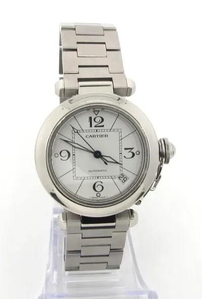 W31074M7 שעון יד קרטייה פאשה יד 2 סט מלא | דגם 35 מ';';מ לוח לבן מרובע | מנגנון אוטומטי | שנה אחריות | Pre-owned Cartier Pasha Quartz Stainless Steel Bracelet Watch, 2324