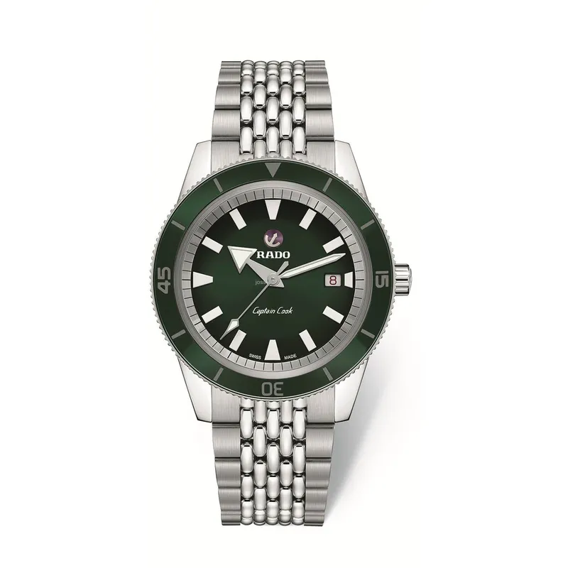 R-05054031 שעון ראדו יבואן רישמי מסדרת קפטן קוק | לוח ירוק באזל קרמי ירוק | מנגנון אוטומטי | שעון צלילה ספורטיבי | 5 שנים אחריות | Rado Captain Cook Automatic Green Dial Men';s Watch R32505313