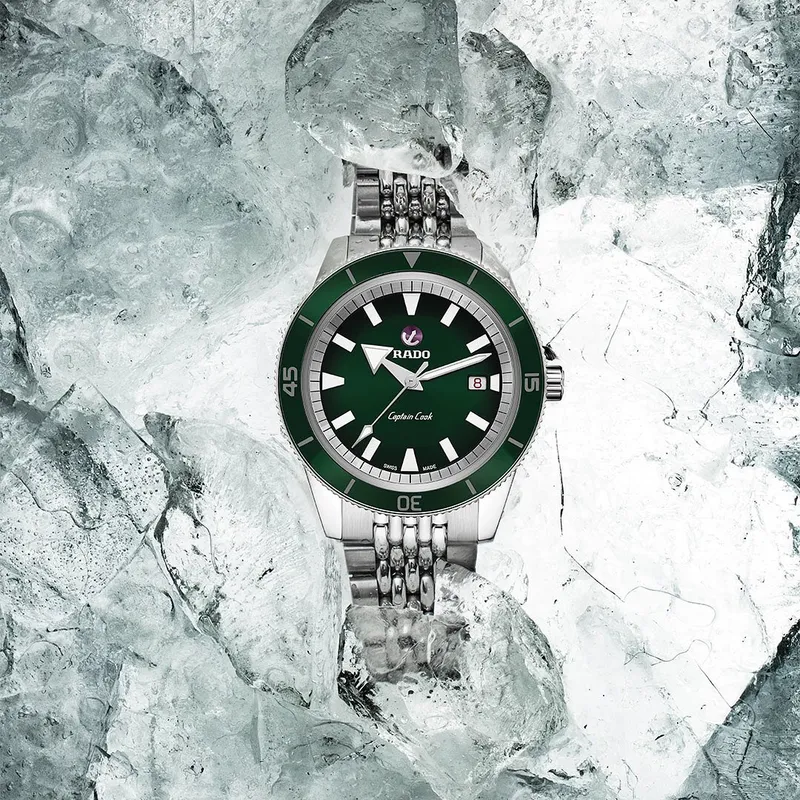 R-05054031 שעון ראדו יבואן רישמי מסדרת קפטן קוק | לוח ירוק באזל קרמי ירוק | מנגנון אוטומטי | שעון צלילה ספורטיבי | 5 שנים אחריות | Rado Captain Cook Automatic Green Dial Men';s Watch R32505313