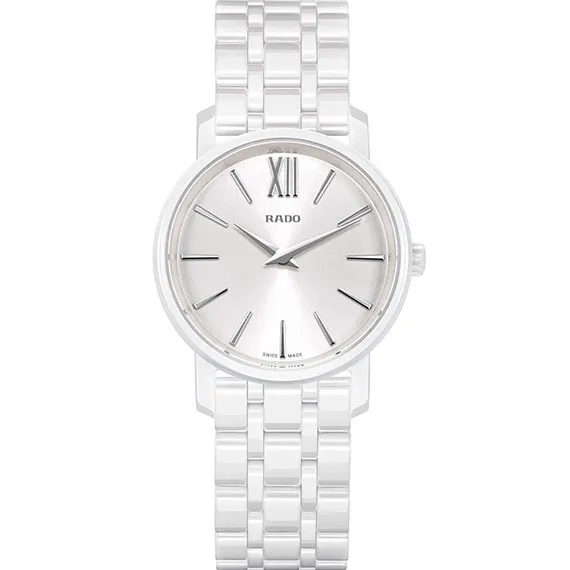 R14065017 שעון ראדו קרמיקה לבנה לאישה | שעון יוקרה שווצרי בלוח לבן פסים | שנתיים אחריות דגמים מיוחדים במבצע | שנתיים אחריות | מלאי מוגבל | New Rado Diamaster Quartz Women';s Watch R14065017