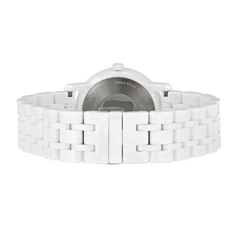 R14065017 שעון ראדו קרמיקה לבנה לאישה | שעון יוקרה שווצרי בלוח לבן פסים | שנתיים אחריות דגמים מיוחדים במבצע | שנתיים אחריות | מלאי מוגבל | New Rado Diamaster Quartz Women';s Watch R14065017