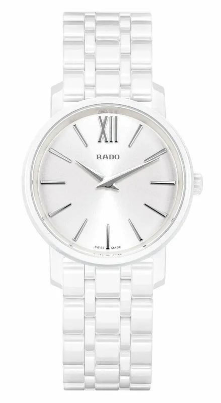 R14065017 שעון ראדו קרמיקה לבנה לאישה | שעון יוקרה שווצרי בלוח לבן פסים | שנתיים אחריות דגמים מיוחדים במבצע | שנתיים אחריות | מלאי מוגבל | New Rado Diamaster Quartz Women';s Watch R14065017