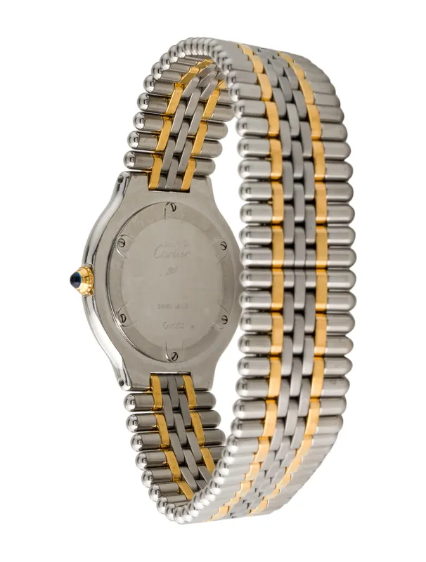 W10074F4 קרטייה מאסט 21 לנשים יד 2 | רצועה משולבת זהב 18K באזל רומי שחור | שנה אחריות | שעון שמור מאד | Cartier Must de Cartier 21 White Women';s Watch - W10074F4