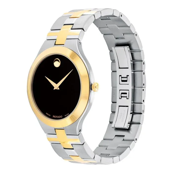 0607443 שעון מובאדו שוויץ יוקרתי לגברים | דגם אלגנטי בלוח | רצועה משולבת זהב | שנתיים אחריות | Movado 0607443 Juro Two-Toned with Black Dial Men';s