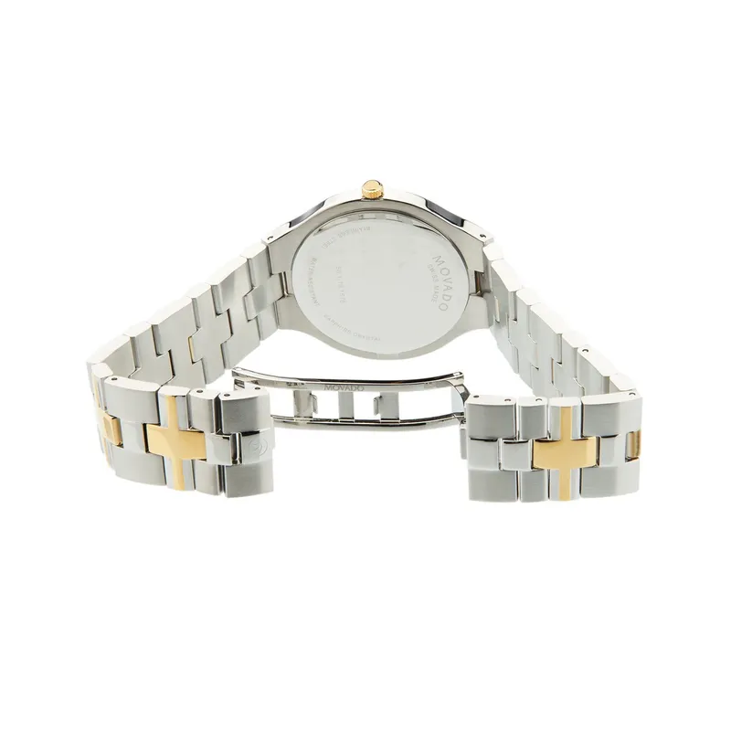 0607443 שעון מובאדו שוויץ יוקרתי לגברים | דגם אלגנטי בלוח | רצועה משולבת זהב | שנתיים אחריות | Movado 0607443 Juro Two-Toned with Black Dial Men';s