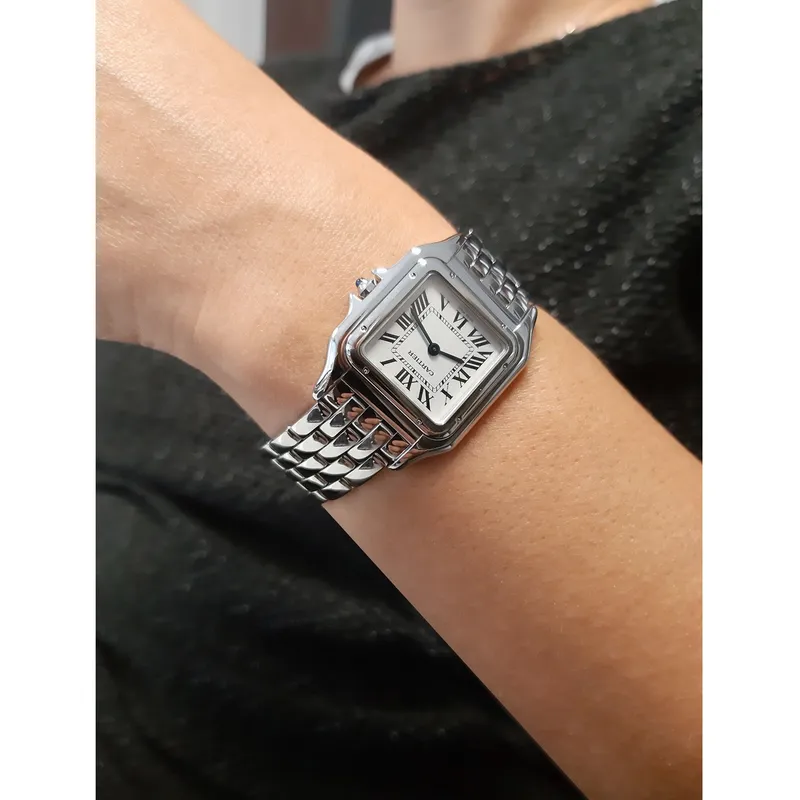 WSPN0007 שעון קרטייה פנתר מדיום | שעון סטיל בלוח לבן רומי | 8 שנים אחריות בינלאומית | מלאי מוגבל | Cartier Medium Model Silver Dial Ladies Watch WSPN0007 by Cartier