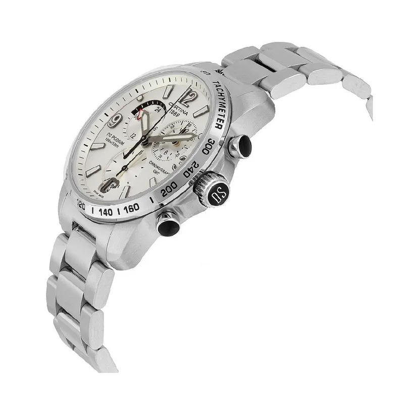 C001.639.11.037.00 שעון סרטינה לגברים מסדרת פודים GMT | דגם כרונוגרף ספורטיבי אלגנטי עם 5 שנים אחריות | Certina DS Podium GMT Silver Dial Men';s Watch C0016391103700