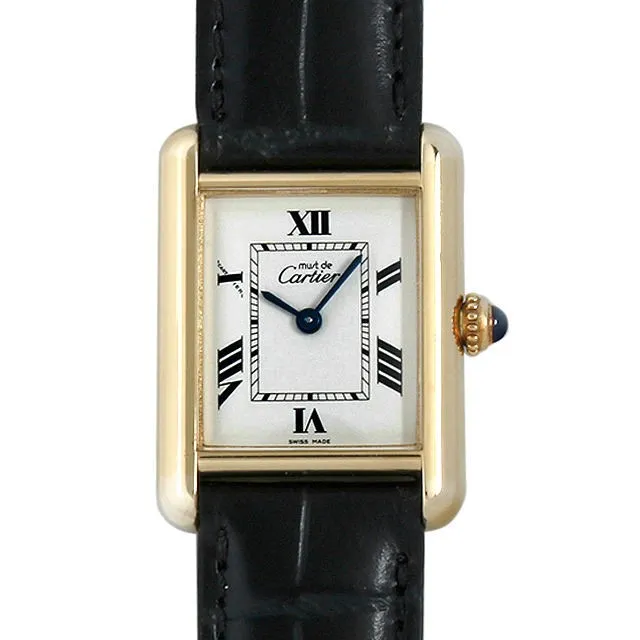 W1013654 שעון קרטייה טנק מאסט ורמיל ציפוי זהב יד 2 דגם לנשים | רצועת עור מקורית | לוח רומי לבן ממותג | שנה אחריות | Cartier Must Tank SM Vermeil W1013654 Ladies