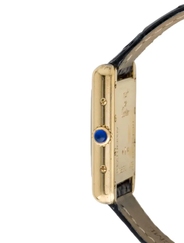 W1013654 שעון קרטייה טנק מאסט ורמיל ציפוי זהב יד 2 דגם לנשים | רצועת עור מקורית | לוח רומי לבן ממותג | שנה אחריות | Cartier Must Tank SM Vermeil W1013654 Ladies