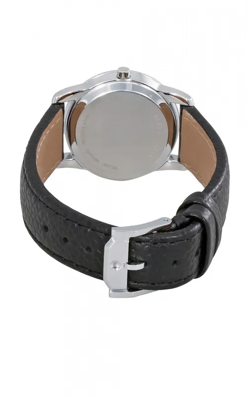 0607015 שעון מובאדו כסוף מסדרת מוזיאון בלוח שחור אלגנטי עם רצועת עור שחורה | שנתיים אחריות | Movado Museum Classic Black Dial Black Leather Ladies 0607015
