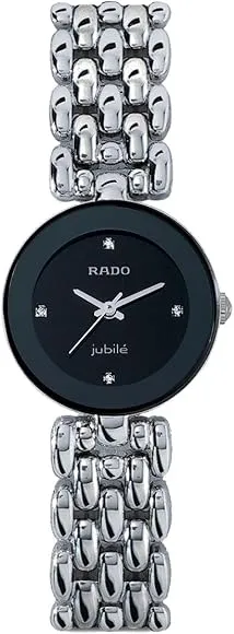 R-37444072 ראדו אחריות יבואן רשמי שעון לאישה מסדרת פלורנס לוח שחור מיני בשיבוץ 4 יהלומים 23 מ';';מ | 5 שנים אחריות | חנות שעוני ראדו בראשון לציון | Rado R48744723 Diamond Dial Watch For Women