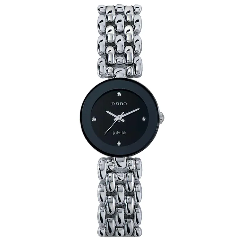 R-37444072 ראדו אחריות יבואן רשמי שעון לאישה מסדרת פלורנס לוח שחור מיני בשיבוץ 4 יהלומים 23 מ';';מ | 5 שנים אחריות | חנות שעוני ראדו בראשון לציון | Rado R48744723 Diamond Dial Watch For Women