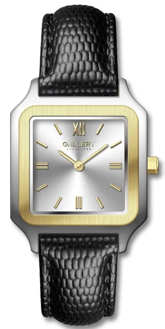 17868-15 שעון זהב כסוף אלגנטי קלאסי לאישה של גלרי | דגם ברצועת עור | gallery stainless steel ladies TWO-TONE watch 17868-15