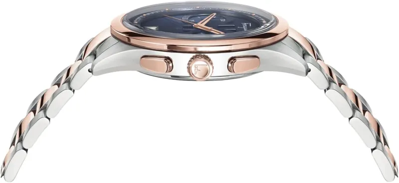 SFYI00421 שעון סבטורה פרגמו שוויץ | דגם מושלם לגברים בשילוב צבעים מיוחד של רוז גולד ולוח כחול |שעון כרונוגרף כולל שנתיים אחריות | שעוני יוקרה לגבר במבצע | Mens Stainless Steel Salvatore Ferragamo Watc