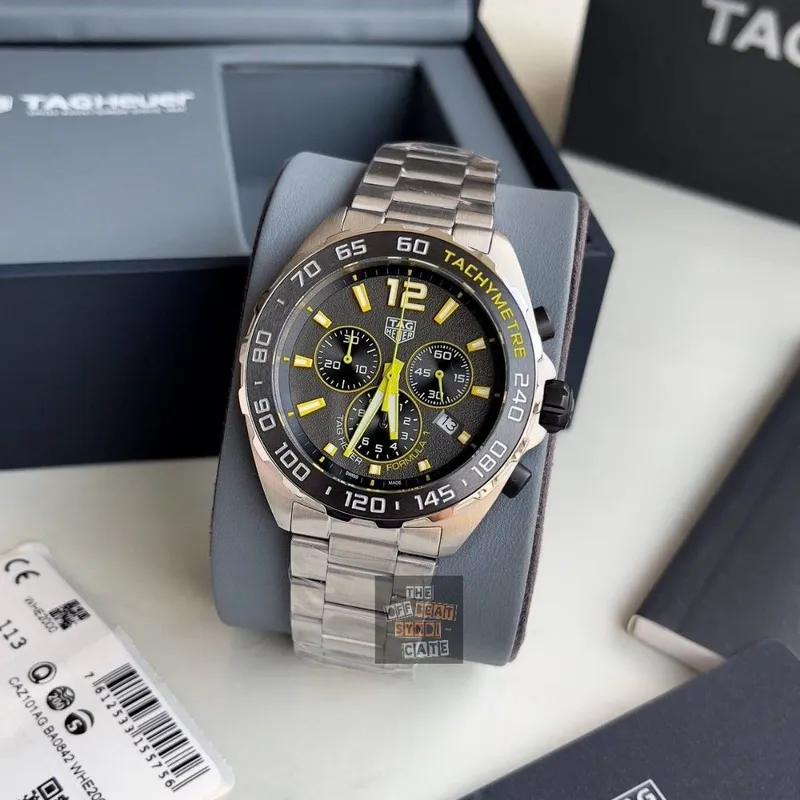 CAZ101AG.BA0842 שעון טאג הויאר פורמולה 1 לגברים בלוח אפור מיוחד | דגם כרונוגרף עם מחוגים זוהרים | שנתיים אחריות | Tag Heuer Formula 1 Chronograph Quartz Grey Dial Men';s CAZ101AG.BA0842